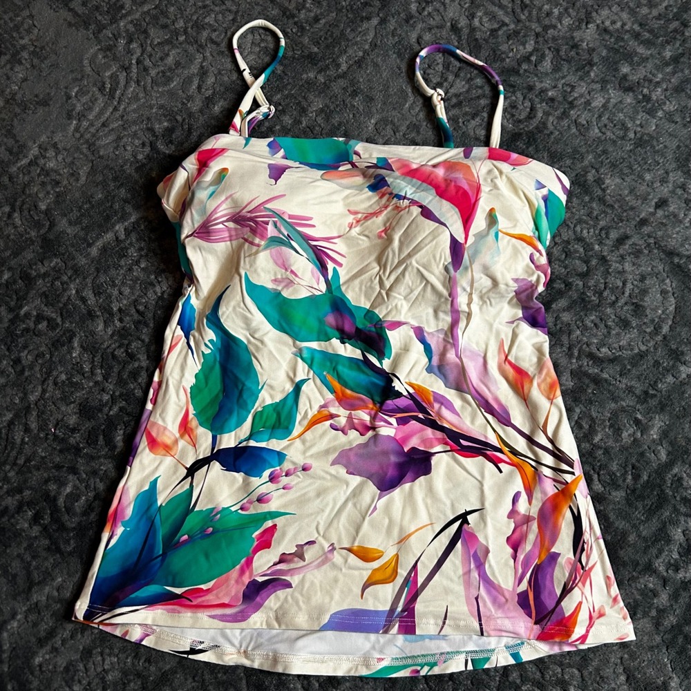 CALIA Women Floral Tankini Top Cream Pink Purple Tropical Swim WSA23304PRT Small